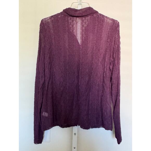 J Jill Lace Top Stretch Purple Button Up Velvet Trim Long Sleeve Sz L Sheer - Picture 6 of 7
